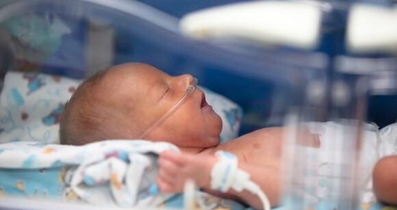 Imagem de um recém-nascido dentro de uma incubadora